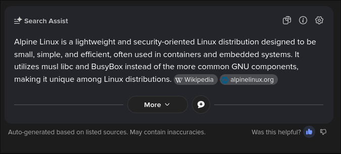 DuckDuckGo summary on Alpine Linux